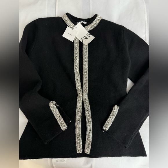 NWT Zara Jacket | ZARA 100% WOOL BEADED CARDIGAN/ JACKET (Size: M) - Picture 3 of 16